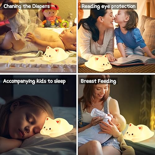 Miniatura 6 de ZKLiLi Luz nocturna para niños, lámpara de gato de 16 colores, linda lámpara, luces nocturnas regulables para bebé, luz nocturna recargable de