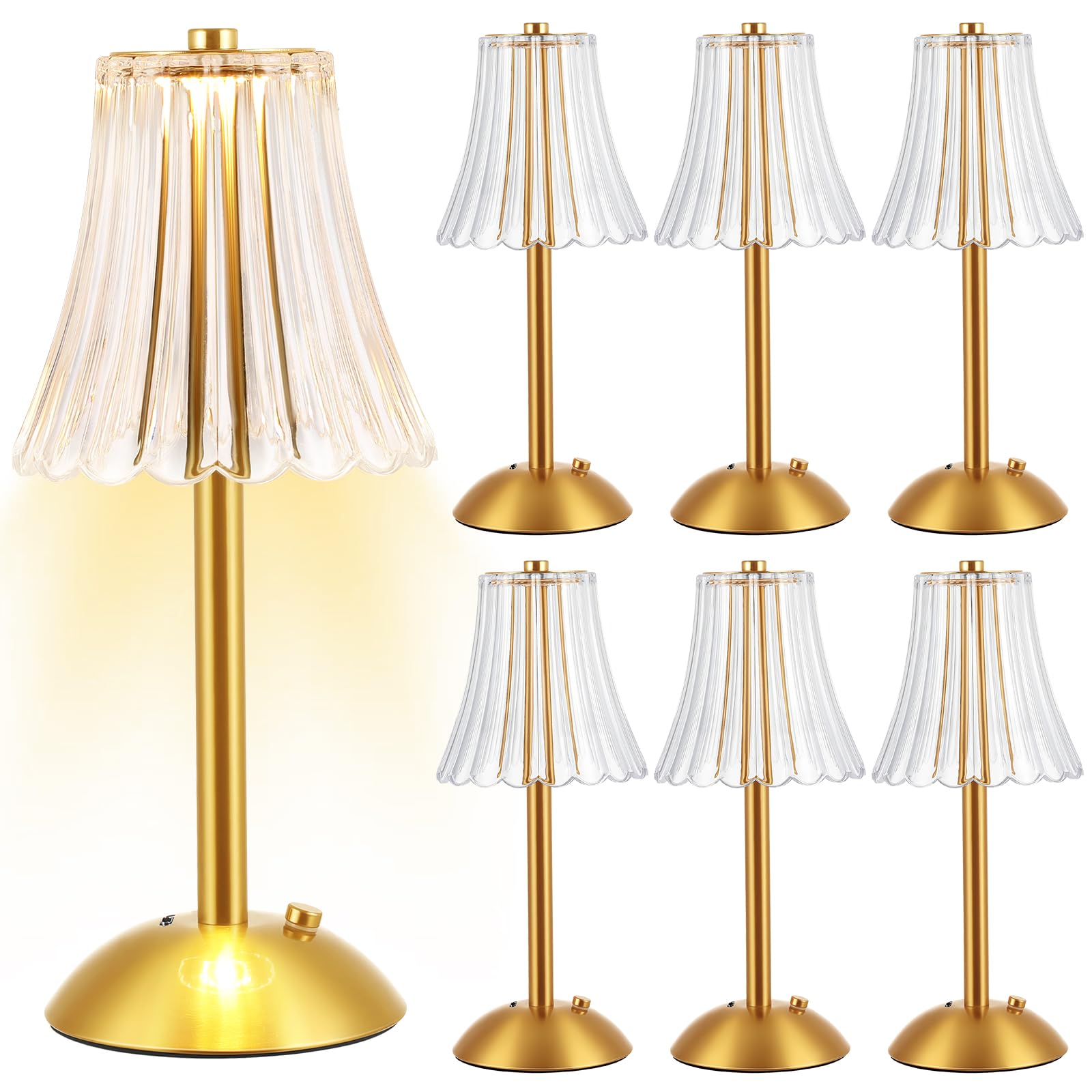 Liliful 8Pcs LED Portable Cordless Table Lamp Touch Battery Operated Rechargeable Desk Lamp 3 Color Dimmable for Bedroom Living Room Dining (Rose Style,Gold)