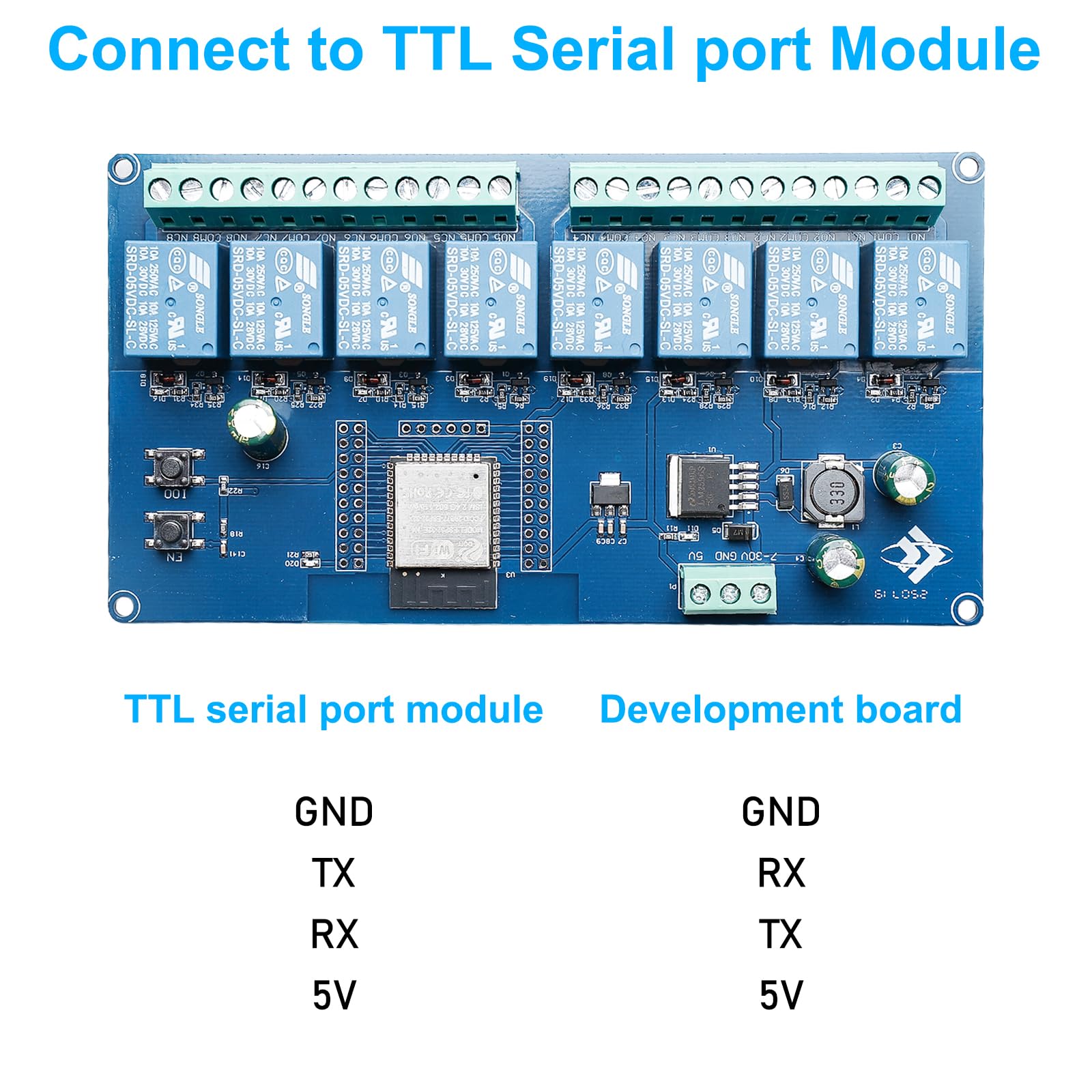 ESP modulo relè a 8 canali con ESP-32 WiFi Bluetooth, DC5-30V/AC250V, scheda di sviluppo per progetti fai da te Smart Home & IoT, facile programmazione con Arduino IDE