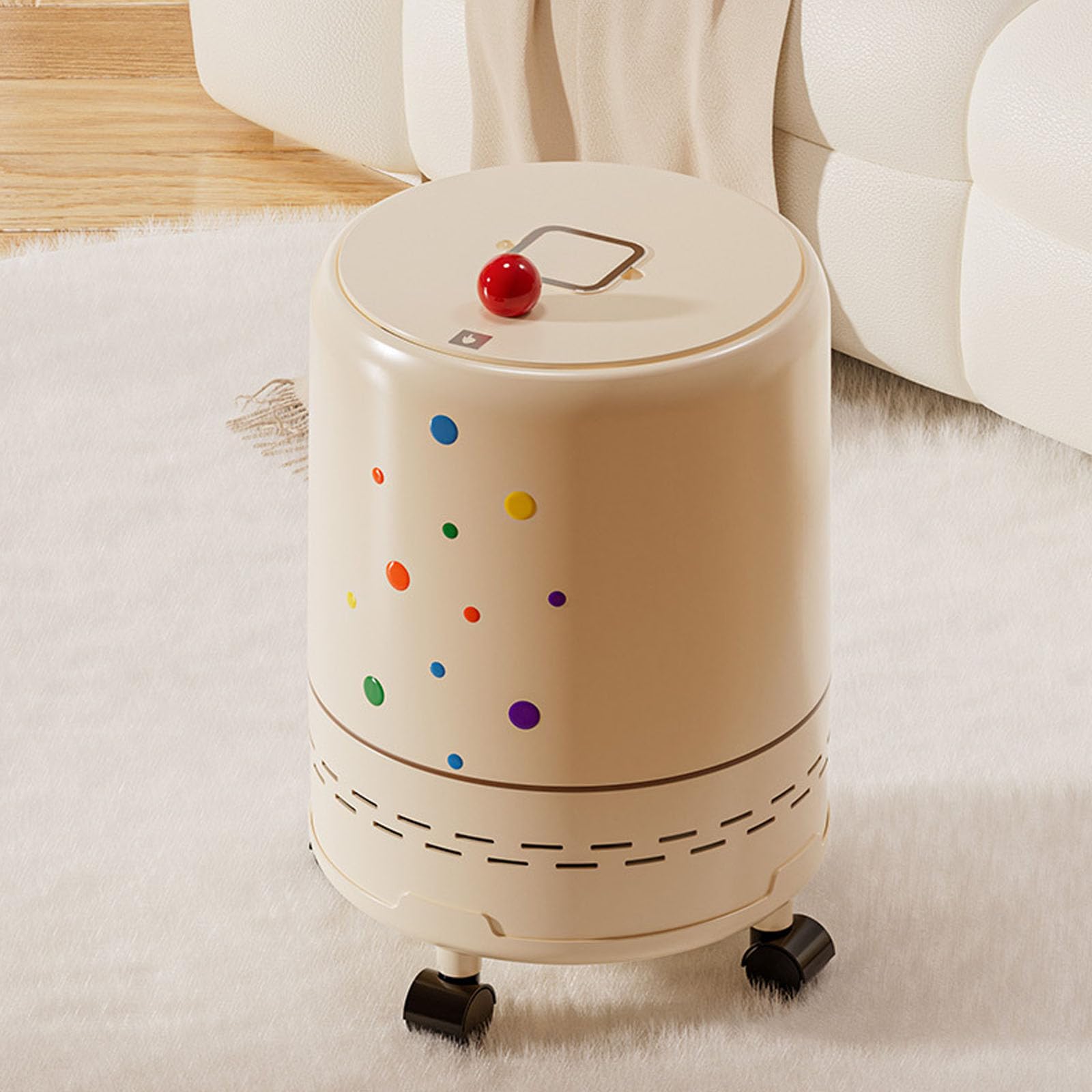 Cubo de basura con ruedas y tapa lisa, diseño moderno para encimeras, cubo de basura pequeño con ruedas