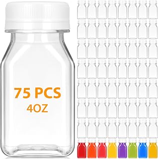Gerrii 50 Pcs 4 oz Liquid Vial Plastic Juice Bottle with Lid Reusable Clear Beverage Container, Freezer Safe, Leakproof for Juice, Milk, Smoothies, Drinking, Fridge, Water and Other Beverages
