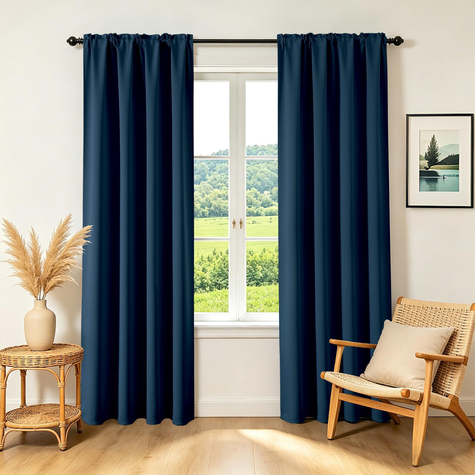 CUCRAF Navy Blue Blackout Curtains 108 inch Length 2 Panels Set, Rod Pocket Room Darkening Drapes for Bedroom Living Room, Insulated Thermal Light Blocking Window Curtain (W52 x L108 Inch)
