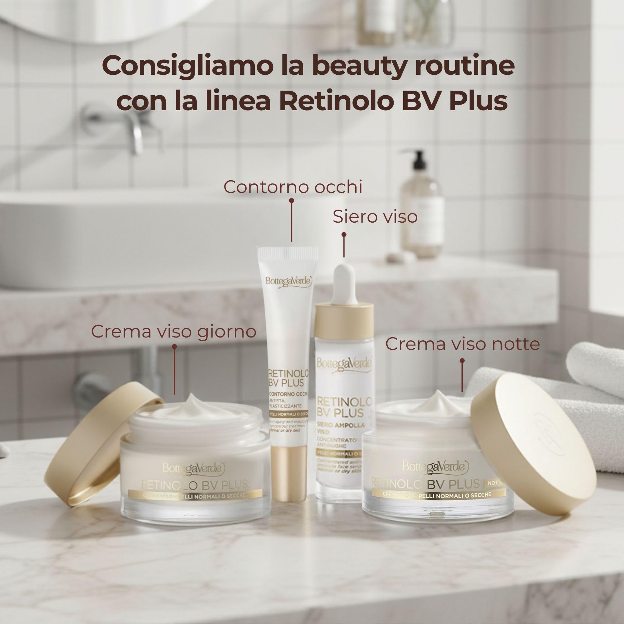 Bottega Verde - Retinolo BV Plus, Crema Viso Notte Antirughe e Antietà, 50 ml, con Pro-Retinolo e Acido Ialuronico, Azione Elasticizzante, Pelli Normali o Secche