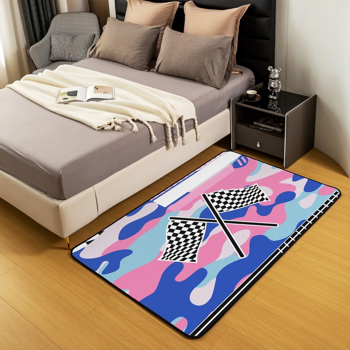 Erosebridal Girls Living Room Rugs 3x5 for Kids Racing Area Rug,Racing Plaid Non Slip Carpet with Cool Speed Race Car Camo Decorative Washable Rug for Boys Girls Teens Bedroom Dining Room