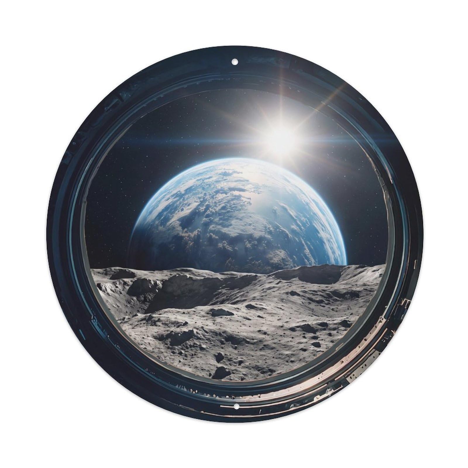 Metal Tin Sign Moon Earthrise View from Space Station Porthole