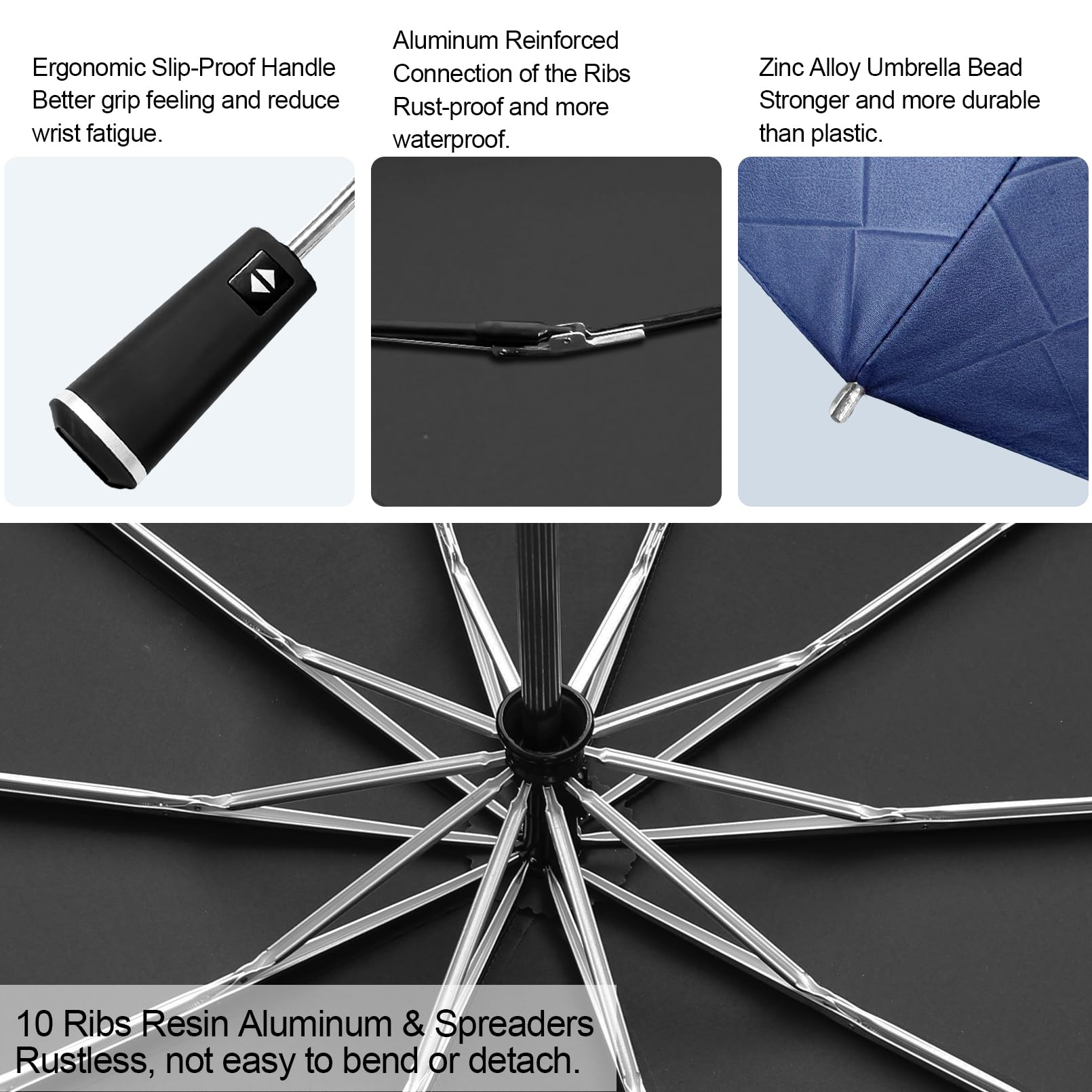 Satol Grand parapluie de golf de 137,2 cm, coupe-vent, 10 baleines, ouverture/fermeture automatique, parapluie de voyage surdimensionné, pliable et portable, UPF 50+, soleil et pluie, parapluie