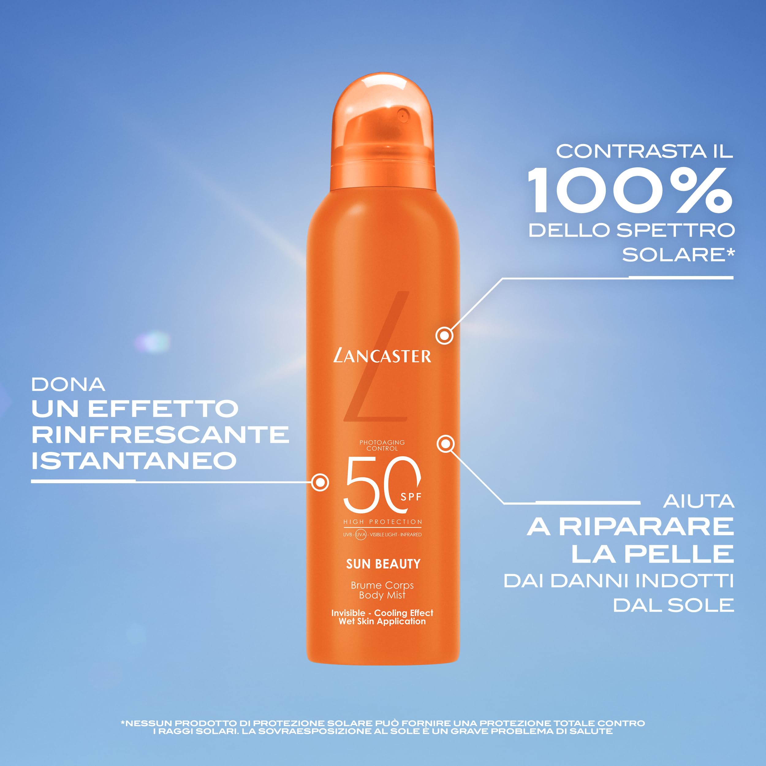 Lancaster Sun Beauty Body Mist – Protezione Solare per le Attività Sportive all'Aperto, Resistente all'Acqua ed al Sudore, 200 ml