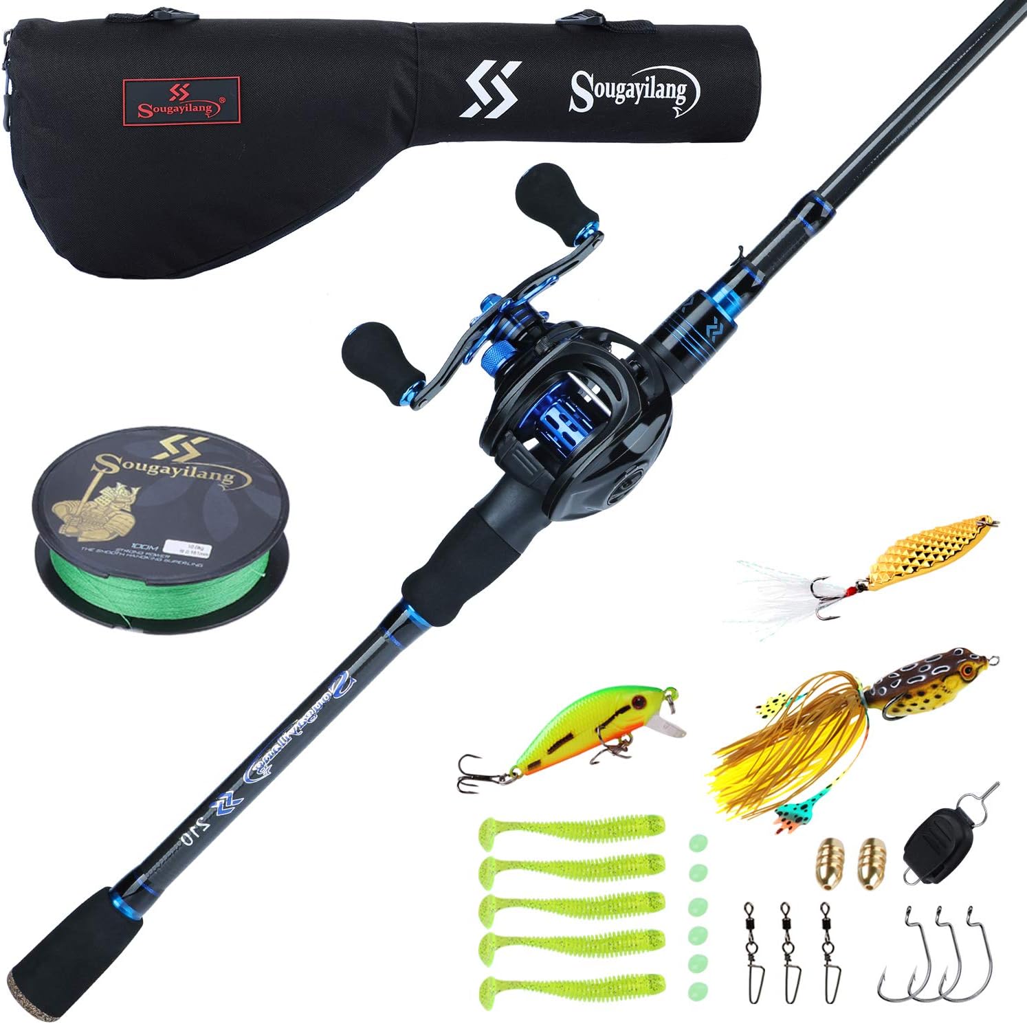 Sougayilang Baitcaster Combo Fishing Rod and Reel Combo, Ultra Light Baitcasting Fishing Reel with Rod Bag for Travel Saltwater Freshwater and Beginner-5.9FT with Left Hand Reel with Rod Bag