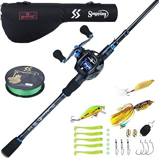 Sougayilang Telescopic Baitcaster Combo Fishing Rod and Reel Combo, Ultra Light Baitcasting Fishing Reel for Travel Saltwater Freshwater and Beginner 5.9FT/6.9FT