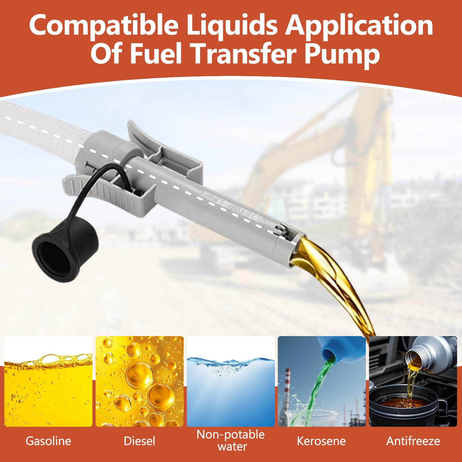Benzinpumpe für Kanister 2.8GPM, Elektrische Transferpumpe Dieselpumpe Kraftstoffpumpe Akku mit Auto-Stopp-Sensor, Doppelte Stromversorgung (USB-C/AA), Dieselpumpe 30-43cm, 130cm Flexible Hose