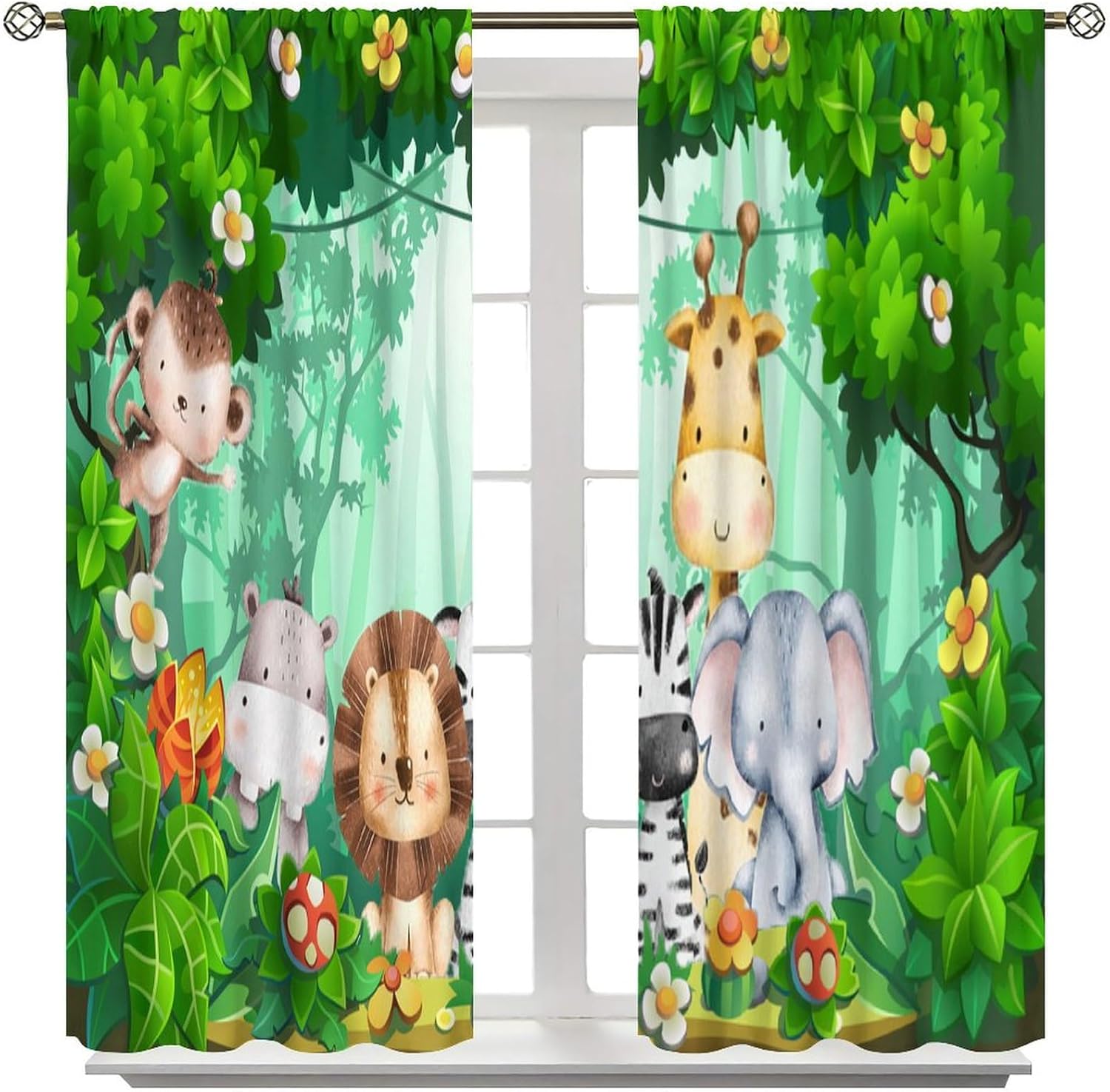 Safari Blackout Window Curtains for Kids Boys Girls Watercolor Cartoon Forest Animals for Kids Boy Girl Baby Bedroom Nursery Living Room Decor Drapes 2 Panels 72x63in