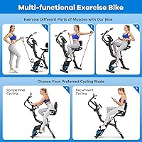 Vista 3 de pooboo - Bicicleta de ejercicio plegable, bicicleta estática vertical plegable, bicicleta magnética para interiores X-Bike con resistencia ajustable