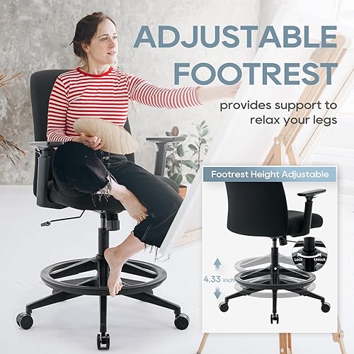 Miniatura 7 de Silla de dibujo, silla de oficina alta con reposabrazos ajustables, silla de escritorio ergonómica ejecutiva para computadora, silla de dibujo de