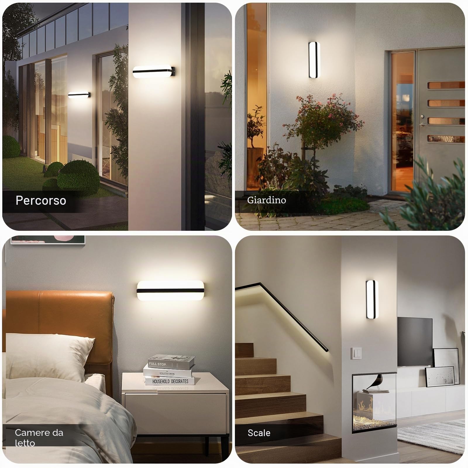 20W Applique da Parete LED Interno - 2 Pezzi Nero, IP65 Lampada da Esterno a Parete Moderna, 2000LM 4000K Luci Up-and-Down Illuminazione, Luce Bagno da Muro per Corridoio Garage Giardino Scale