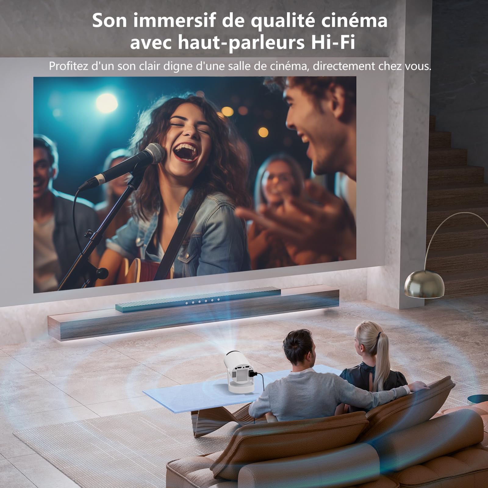 Vidéoprojecteur Intelligent Android 11, Mini Projecteur Portable FHD 1080P 4K, 300 ANSI Lumens, WiFi 6 Bluetooth 5.0