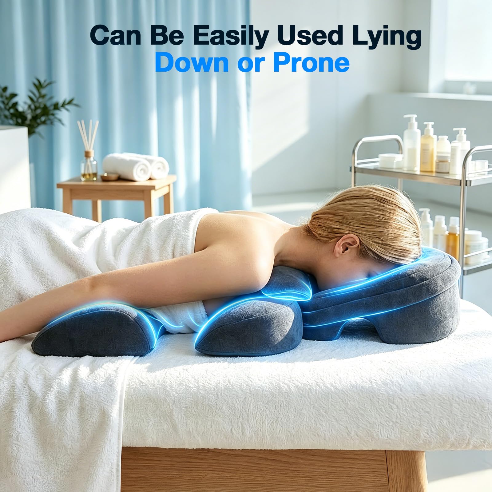 Juego de reposacabezas de masaje para cama, reposacabezas de masaje con cojín cervical, cojín de masaje para el pecho y cojín de cuna facial, ofrece apoyo para la posición prona para salón