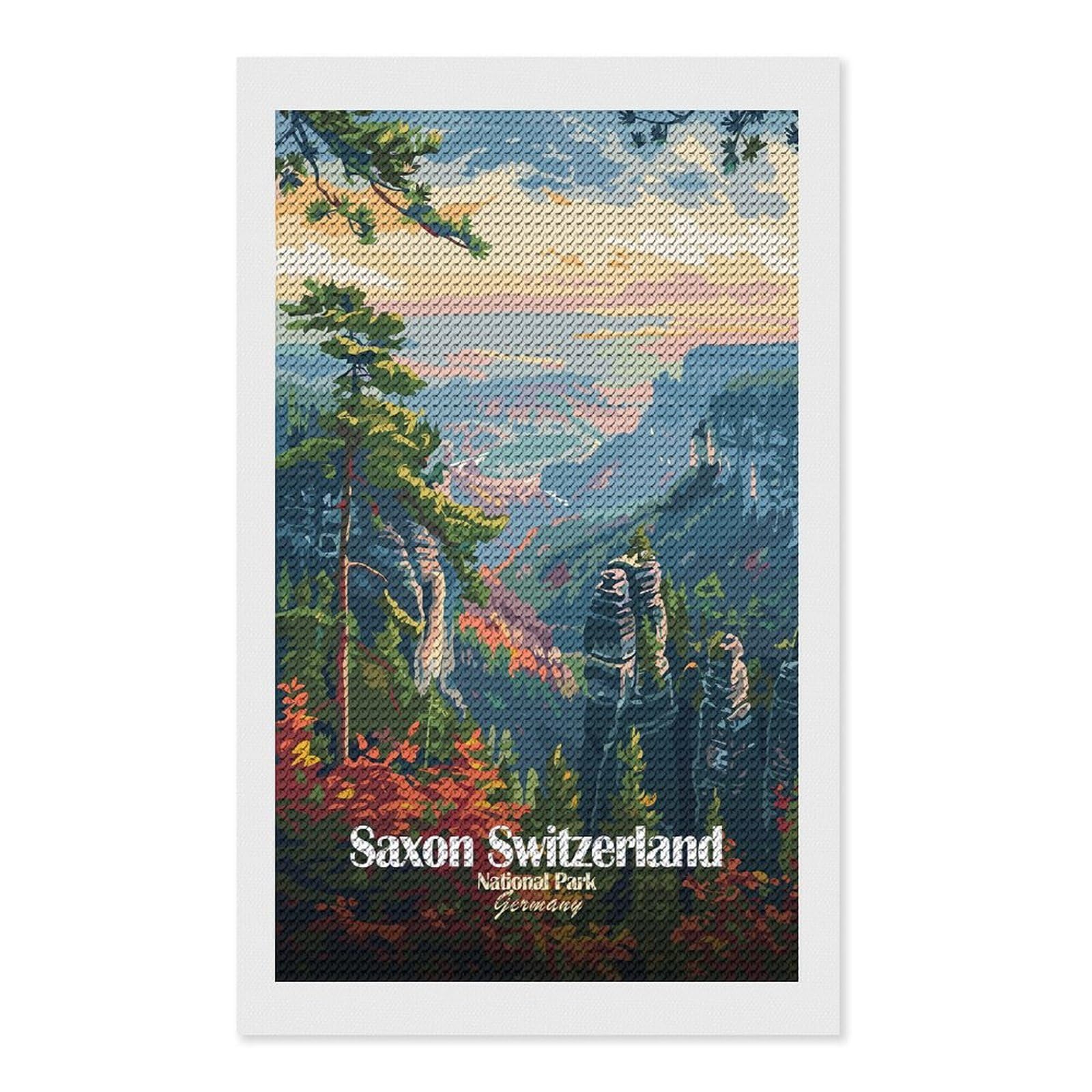 Junmoney Saxon Switzerland National Park Diamond Painting Canvas Set 12"x20", for Women, Mindful Craft Activity, Cosy Home Accent, Festive Craft Gift