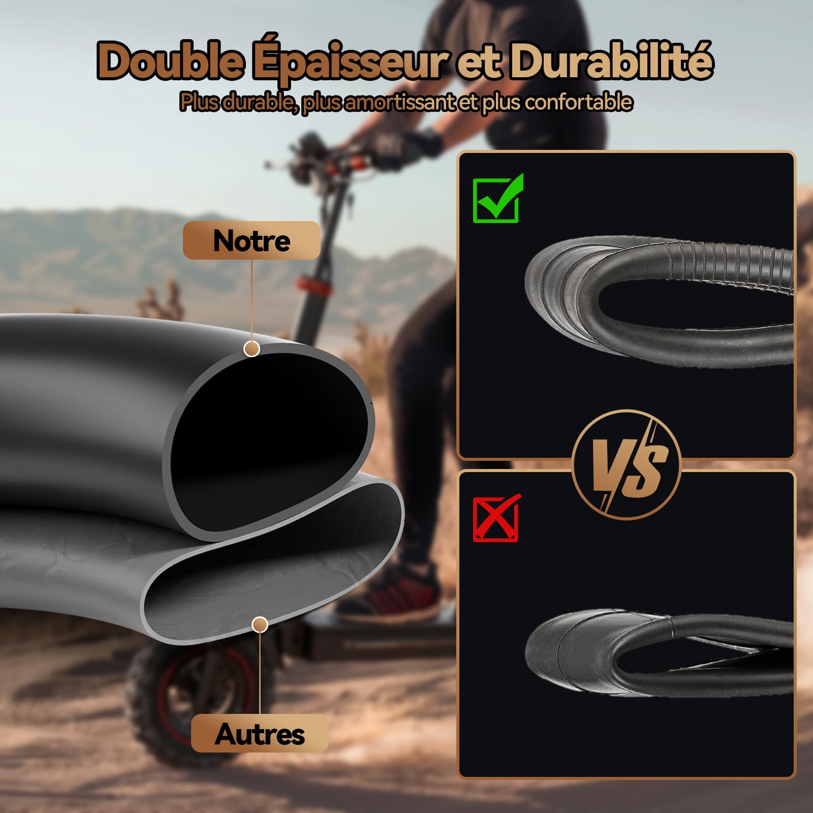 Chambre à Air 10x3.0 pour Trottinettes Électrique, Double Épaisseur Ultra, avec Valve Coudée à 90° – Pour Pneus Gonflables 255 x 80, 10x3 et 80/65-6, pour Kugoo M4/M4 Pro et Autres Modèles