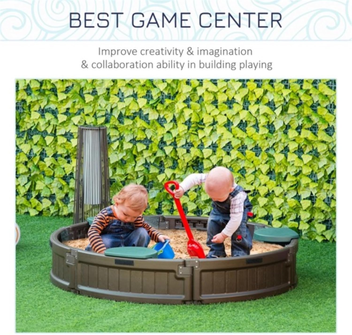 Round Sandbox, Children's Sandbox, 3 Semi-Circular Seat Plates, Oxford Cloth Cover, Polished Smooth Surface, Made of High-Density Polyethylene, Suitable for Children Aged 3-12, Chocolate Brown