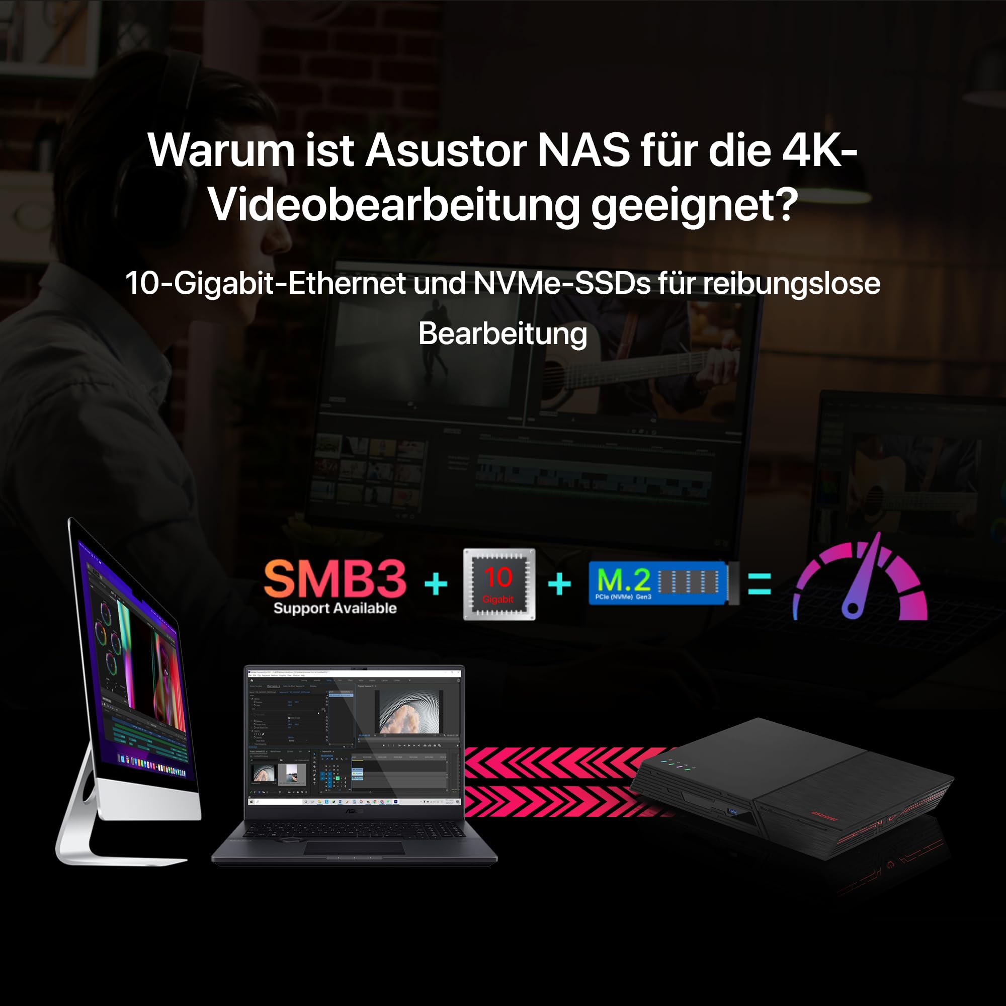 Asustor Flashstor 12 Pro FS6712X - 12 Bay Reine M.2-SSD-NAS Netzwerkspeicher Gehäuse, Quad-Core 2.0GHz, 12 M.2 SSD Slots, 10GbE Port, 4GB RAM DDR4 (Diskless)