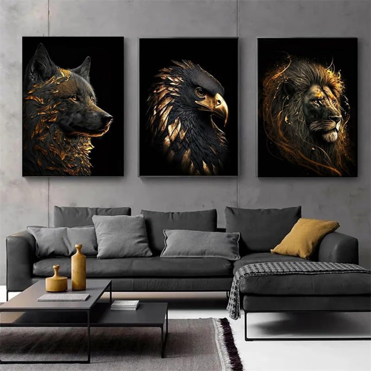 Affiche decoration murale animal noir et or tableau moderne pour grand mur vide