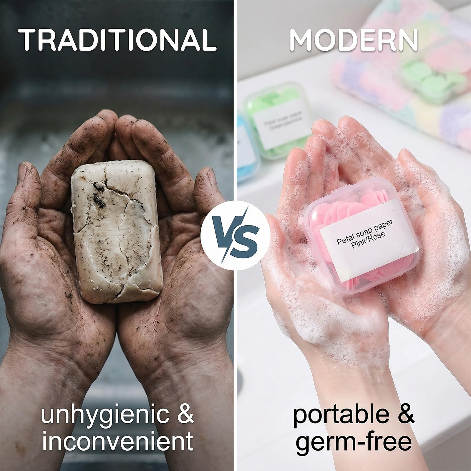 Fogli di Sapone Monouso 8 Confezioni Colorate Salviette Portatili per Viaggi Campeggio Ufficio Igiene Mani