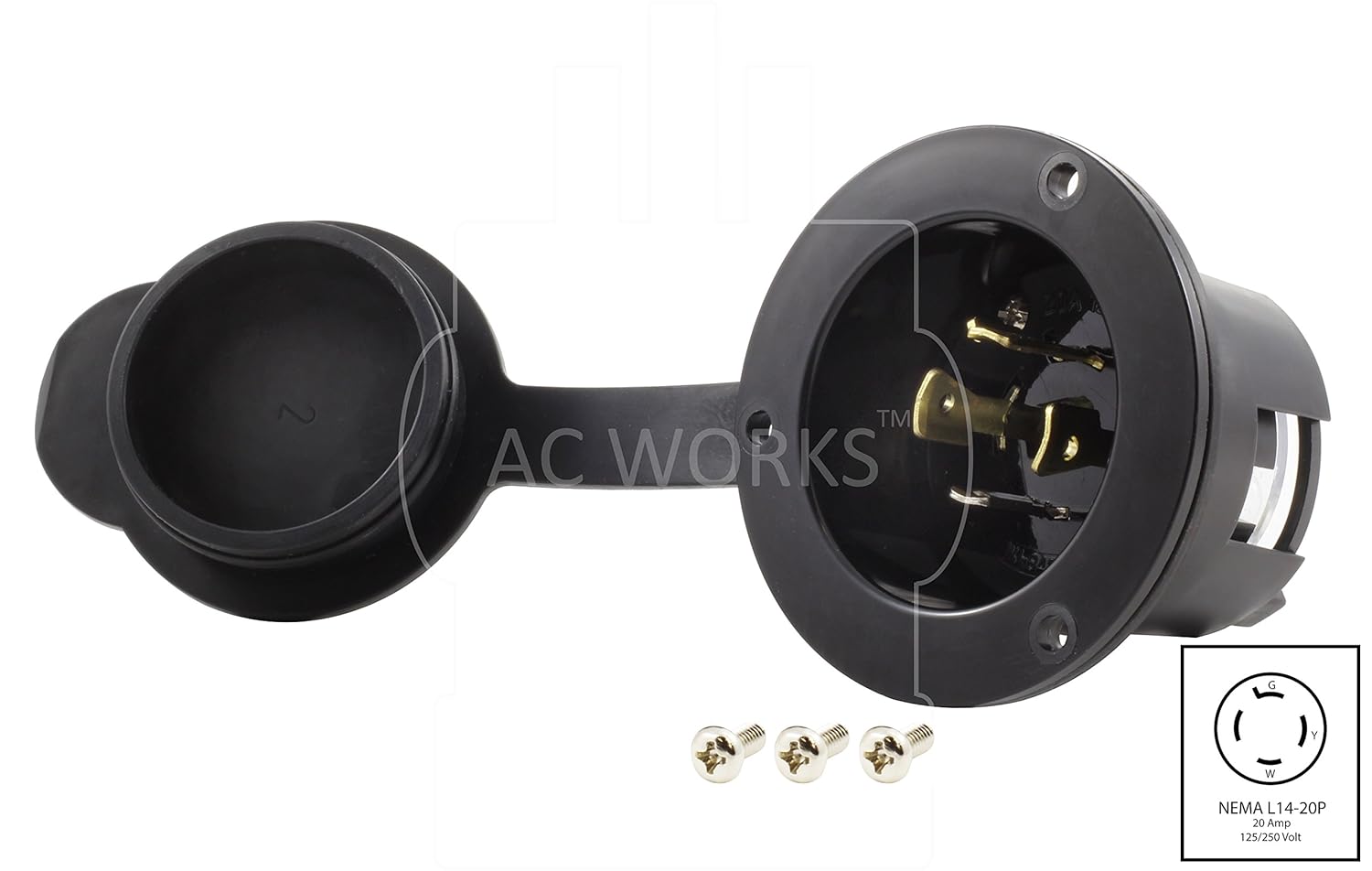 AC WORKS Super Durable Industrial Grade Locking Power Input Inlet (L14-20 20Amp 4-Prong)