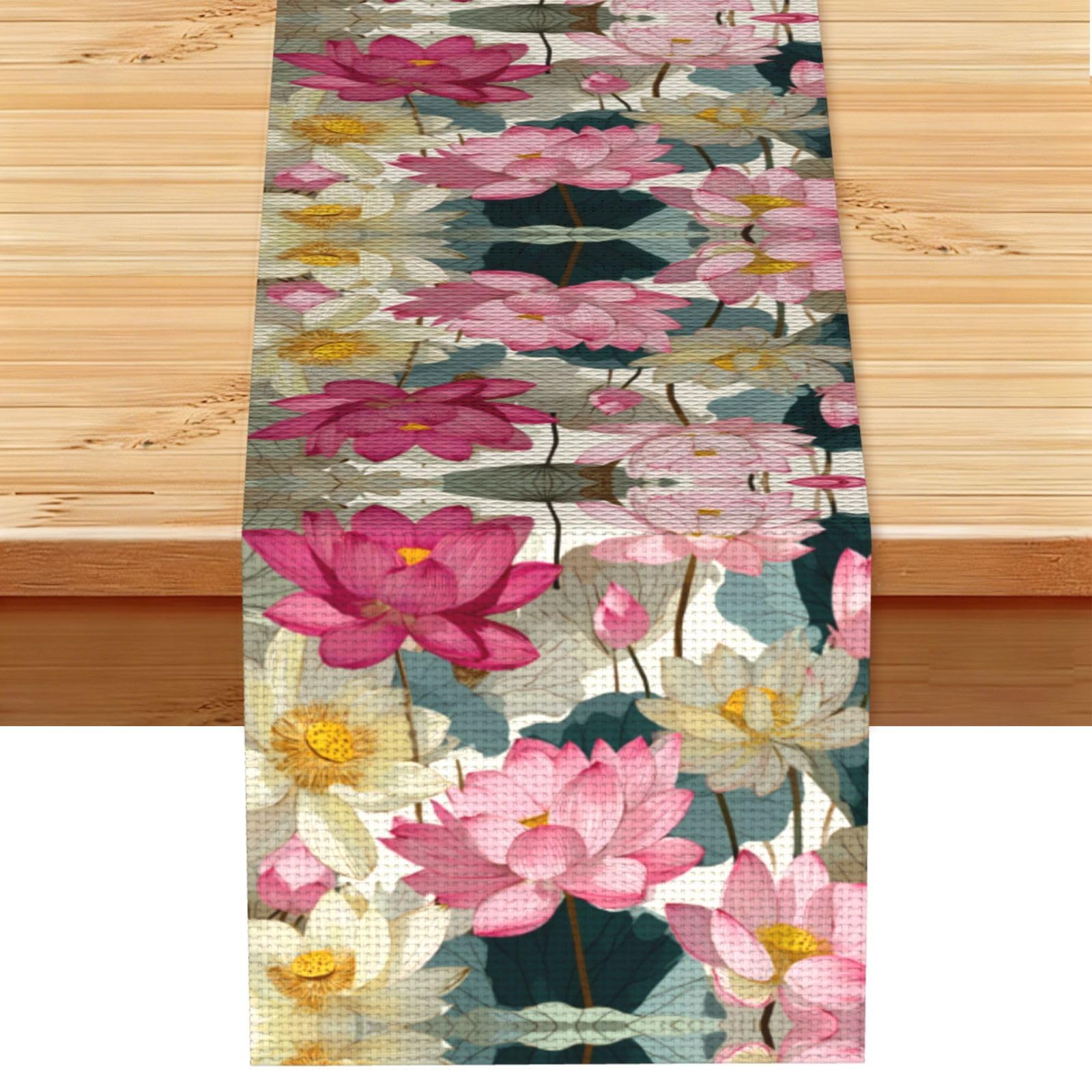 Lotus flowers Linen Feel Table Runner Wedding Party Home Decoration