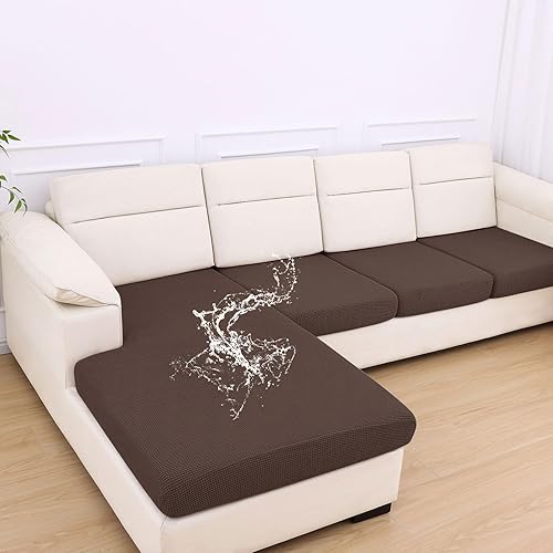 Miniatura 38 de hyha - Fundas de cojín impermeables para sofá modular, fundas de cojín de sofá en forma de L, tela jacquard gruesa, funda de diván con parte Gris