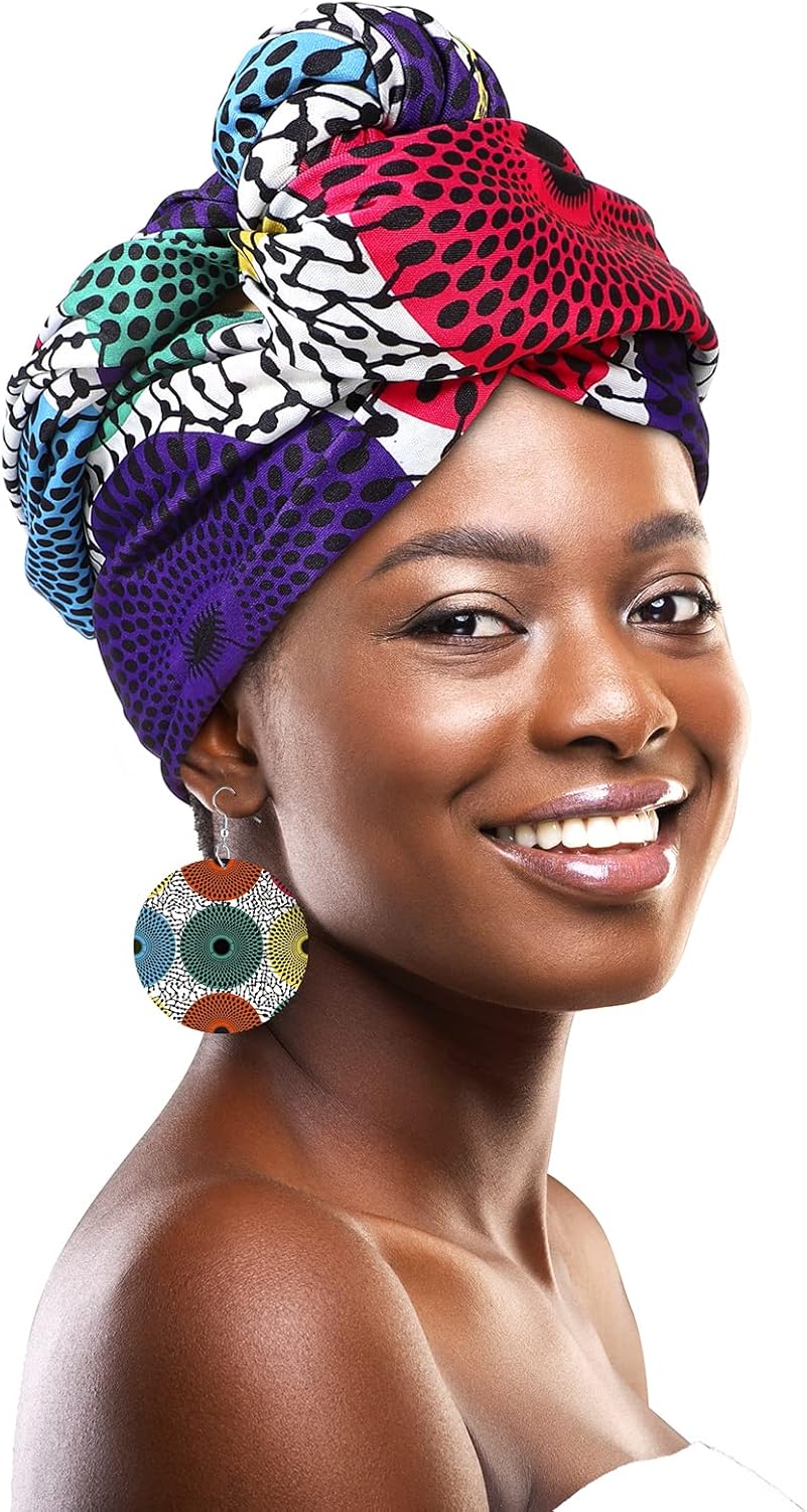 Coume 3 Pcs Women African Ankara Dashiki Skirt Traditional Costume Maxi Bohemian Head Wrap Scarf Drop Dangle Earring - Image 7