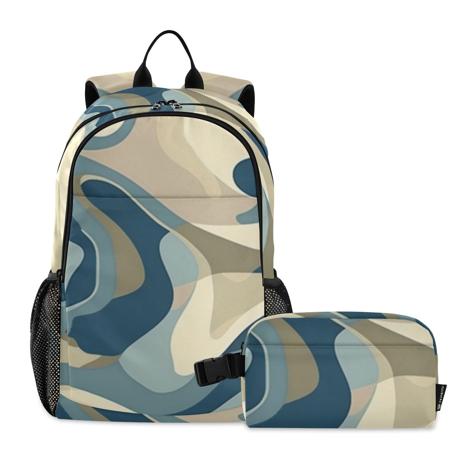 Cartable d'école bleu beige pour la rentrée des classes des garçons en primaire