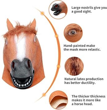 CreepyParty Horse Head Mask for Adults, Natural Latex Horse Costume Mask for Halloween Parties and Cosplay, Brown
