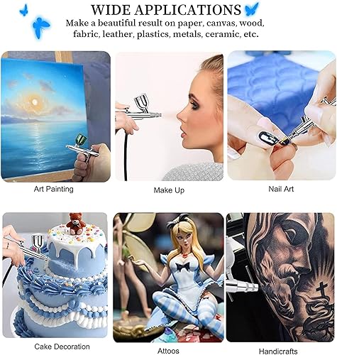 Miniatura 7 de Kit de aerógrafo mejorado de 40 PSI, kit de aerógrafo de doble acción con compresor para pintar, kit de cepillo de aire portátil para pintura de