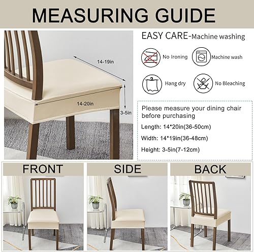Miniatura 5 de HAOYONG Funda de asiento impermeable para sillas de comedor, 6 piezas, de piel sintética, lavable, protector de asiento suave y elástico para sillas