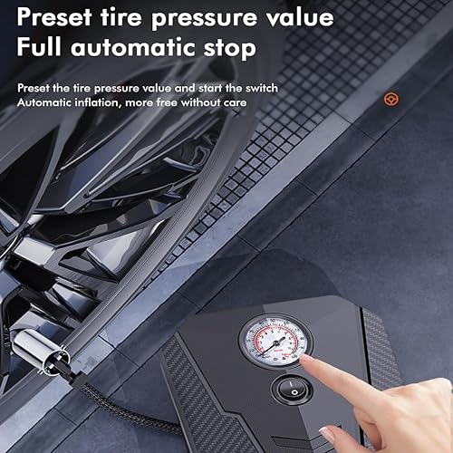 Miniatura 7 de Inflador de neumáticos, compresor de aire portátil para automóvil, bomba de aire eléctrica de 12 V con pantalla analógica, inflador de calibre de