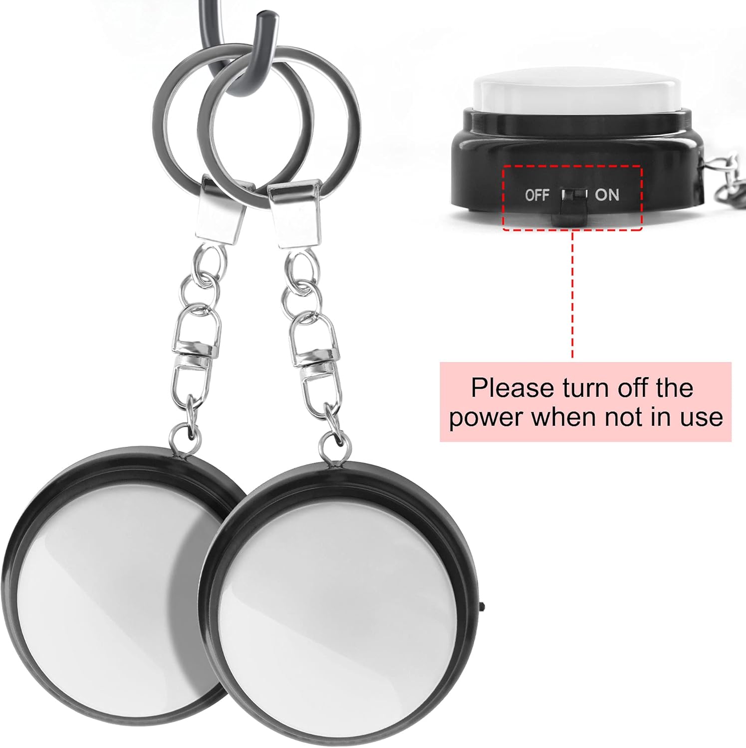 Recordable Talking Button with Keychain, 20s Voice Recording Time Sound Button Answer Buzzers Funny Buttons Record Your Own Words Also Used for Dog Pack of 4 - White and Black (Battery Included)