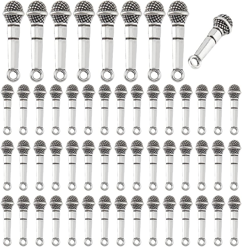 DICOSMETIC Microphone Charms Alloy Music Theme Charms Vintage Microphone Pendants for DIY Necklace Bracelet Keychain Zipper Jewelry Making