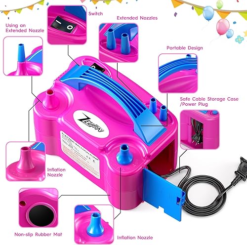 Miniatura 7 de Bomba de globo eléctrica, inflador portátil de globos, boquilla doble de 110 V 600 W con 113 accesorios, incluyendo bomba de aire eléctrica,