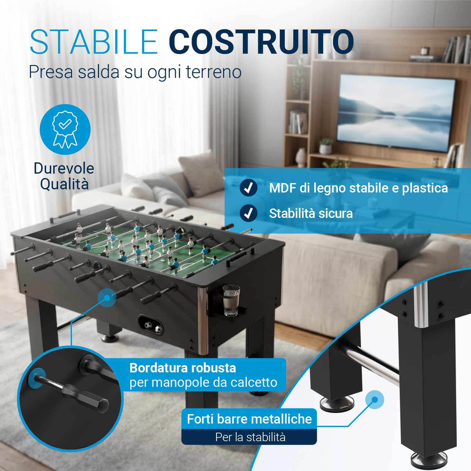 ArtSport Calcio balilla Wuzzler - Tavolo da calcio balilla incl. 2 palline con portabevande Kicker Calcio balilla Tavolo da calcio Tavolo da kicker