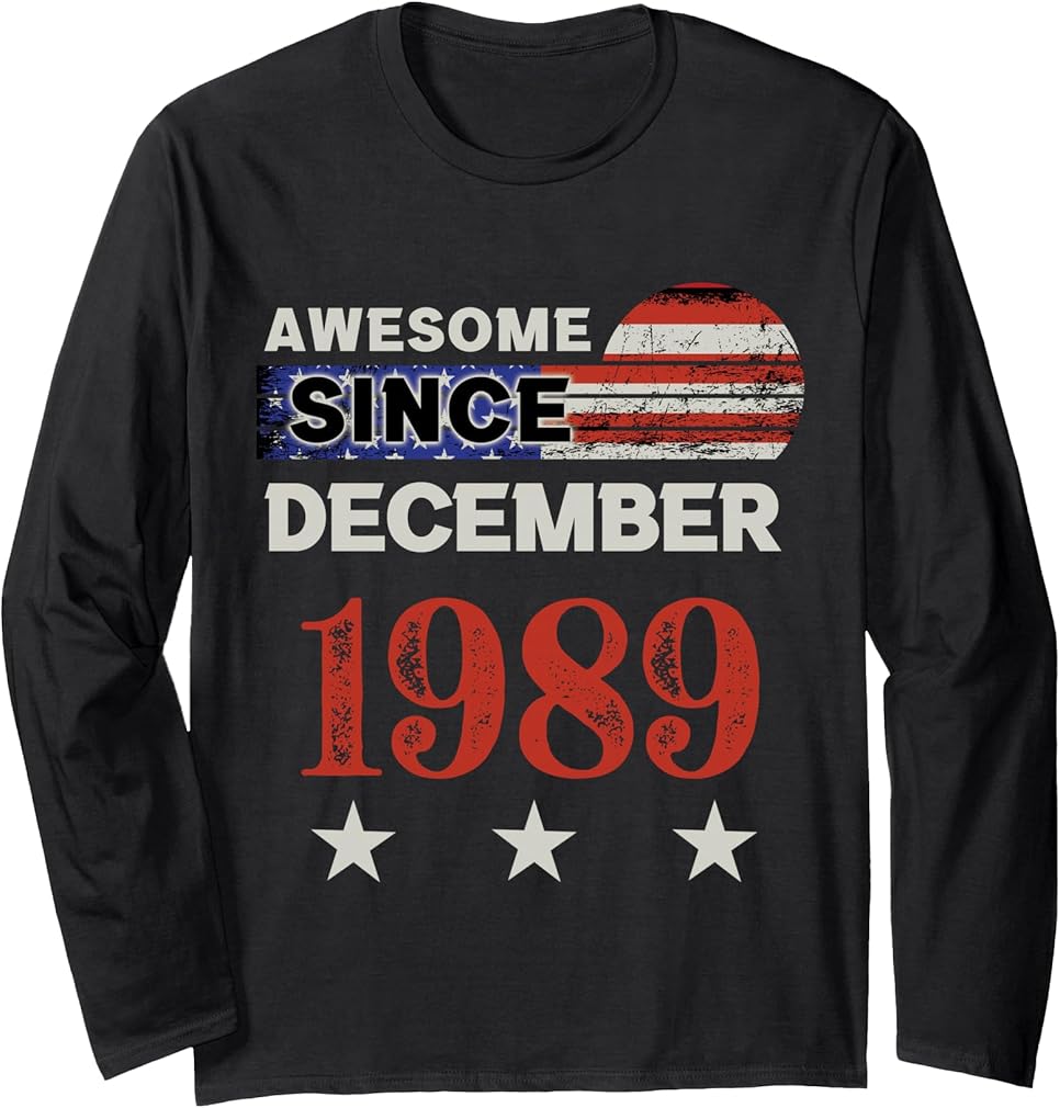 Awesome Since 1989 Vintage USA Flag Classic December 1989 Long Sleeve T-Shirt
