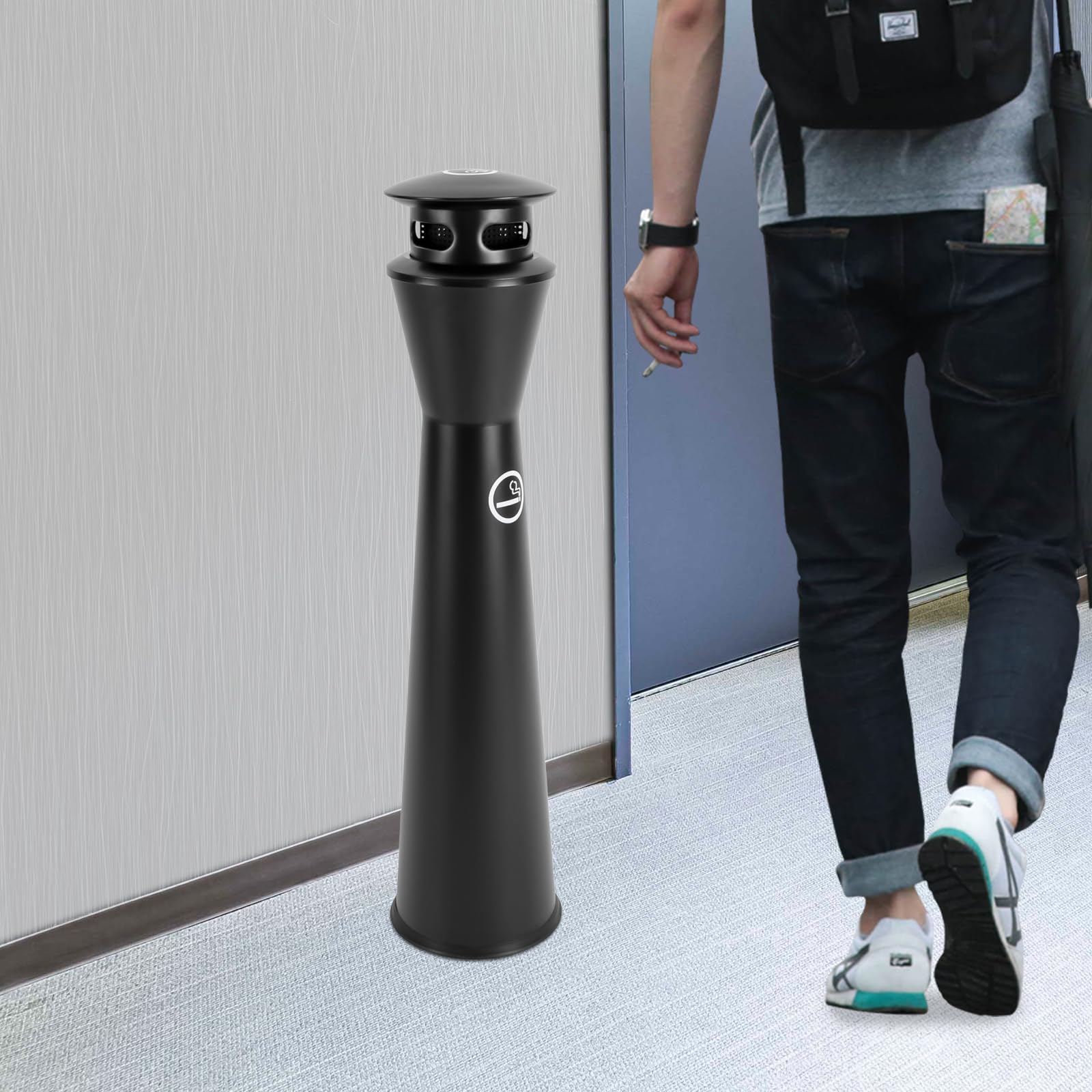 Steel Ash Receptacle Outdoor Trash Can with Lid, 43.3