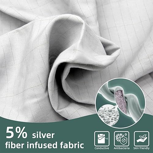 Miniatura 5 de Sábana bajera ajustable con cable de conexión a tierra, 5% fibra de plata pura y 95% algodón, bolsillo profundo, 18 pulgadas, 240 hilos