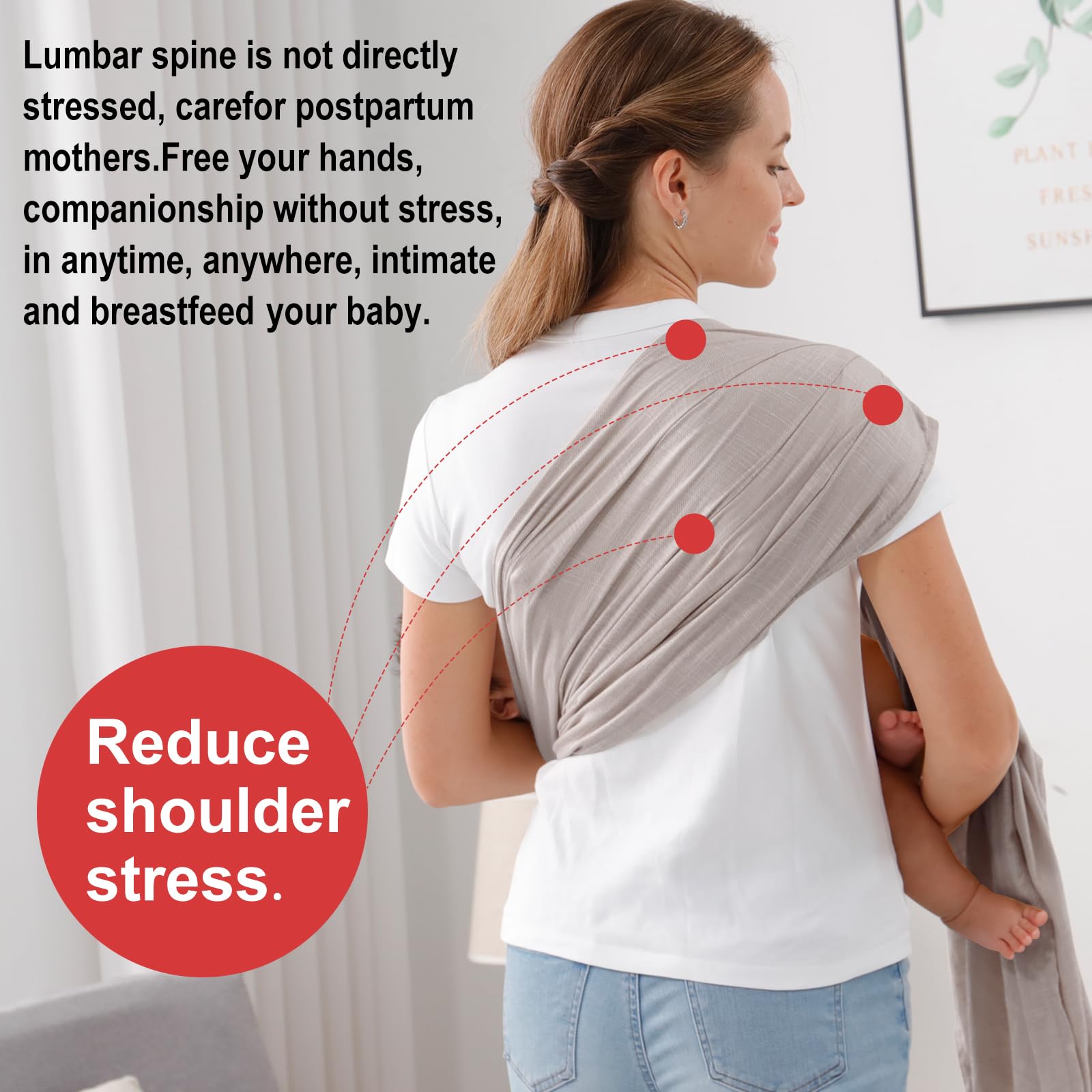 Baby Sling Carrier for Newborn to Toddlers, Adjustable Breathable Muslin Double Ring Sling Wraps, Sling Holder Carrier Scarf, Ideal Baby Gift for New Parents (Grey) - 5