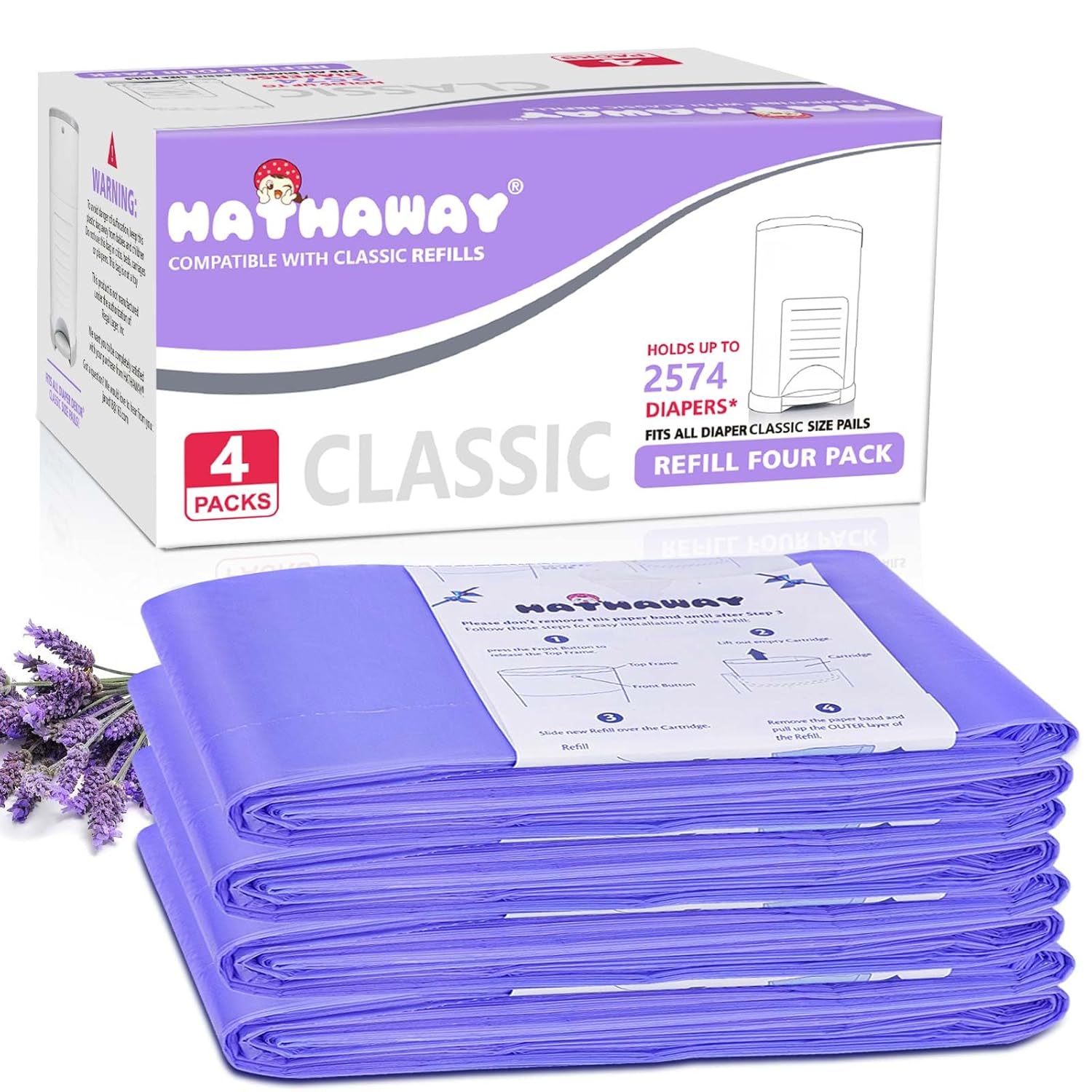 Refills Compatible with Plus Diaper Pail Refills 8 Pack Diaper Pail Liners with Lavender Scent