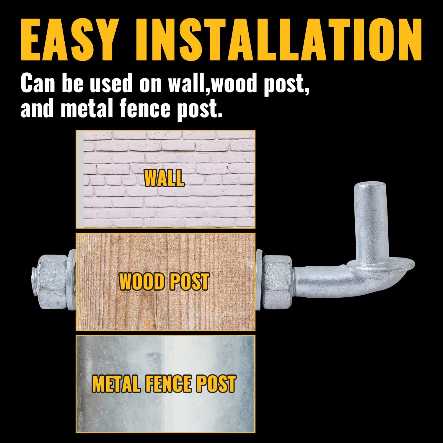 VIVIDA 10" J Bolt Gate Hinge 4 Pack, Chain Link Gate Bolt Hinge with 5/8" Male Pin, Galvanized Steel, Nuts & Washers Included