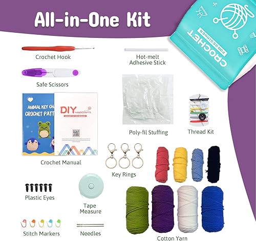 Miniatura 2 de Madwave Kit de ganchillo para principiantes, kit de 3 animales de ganchillo (búho, pingüino, rana) para principiantes, adultos y niños con juego de