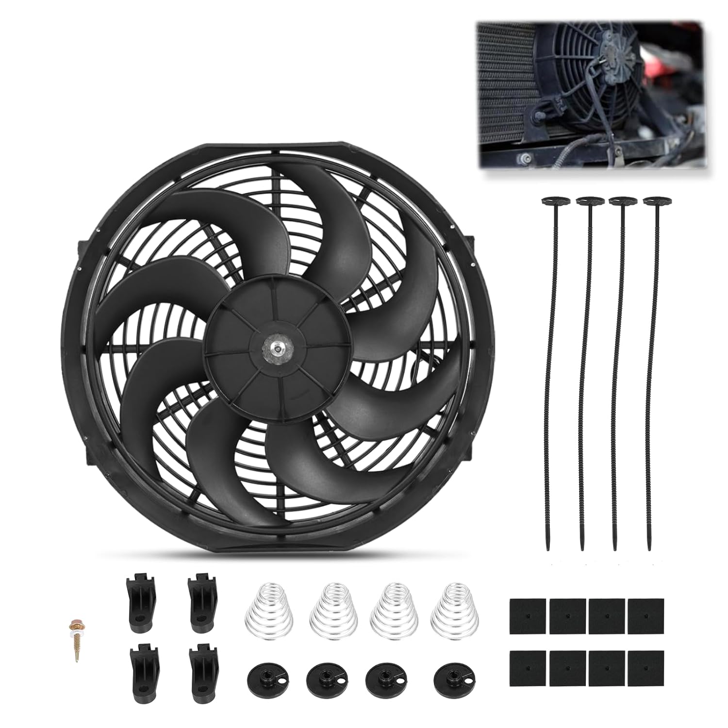 BETTERCLOUD 14" Slim Radiator Cooling Fan 12V 90W Push/Pull Universal Fit for Cars Trucks SUVs w/ Mount Kit