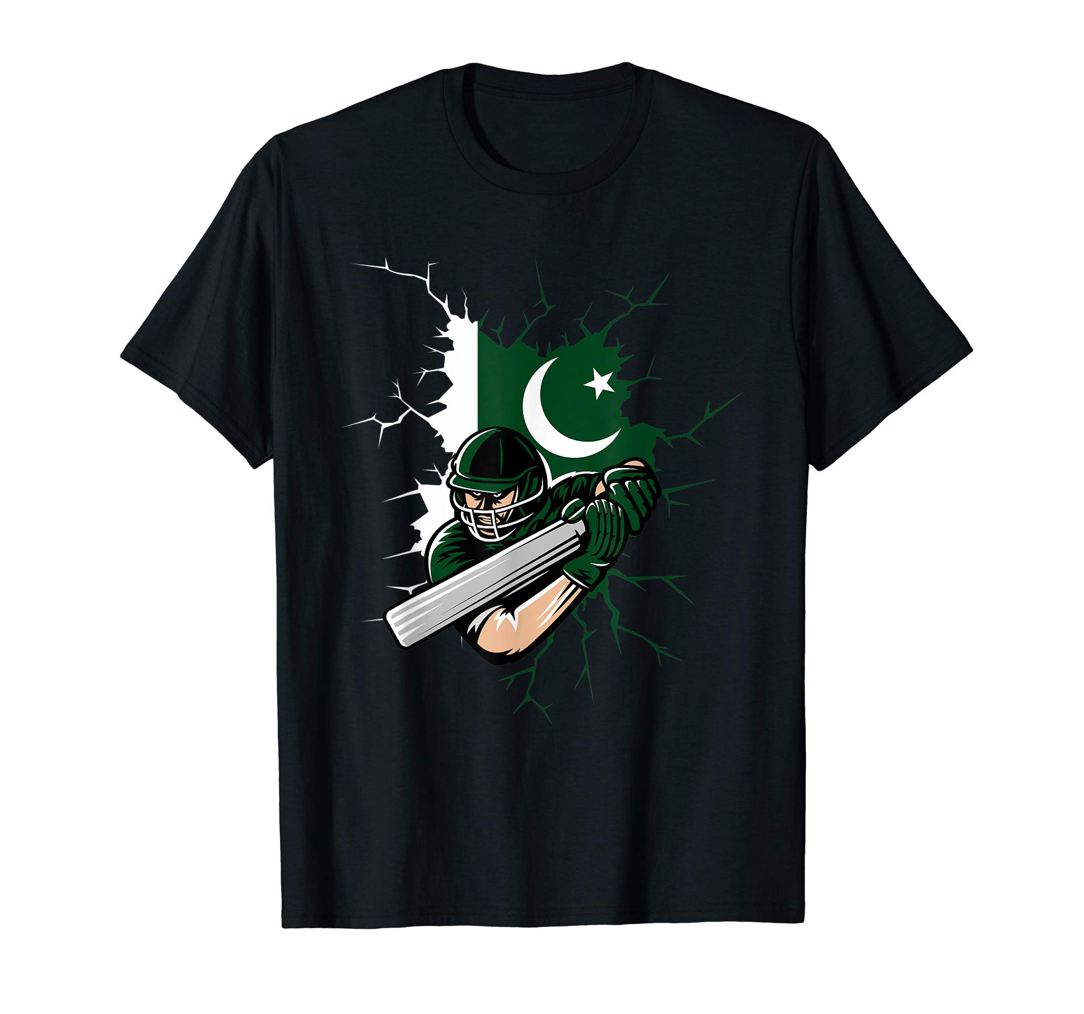 International Cricket Fan Tees Pakistan Cricket Fan T-Shirt - Black, Small, Unisex, Short Sleeve, Classic Fit, Cotton Blend, Modern Sporty, Unique Batsman Design, All Seasons, Kids, Girls