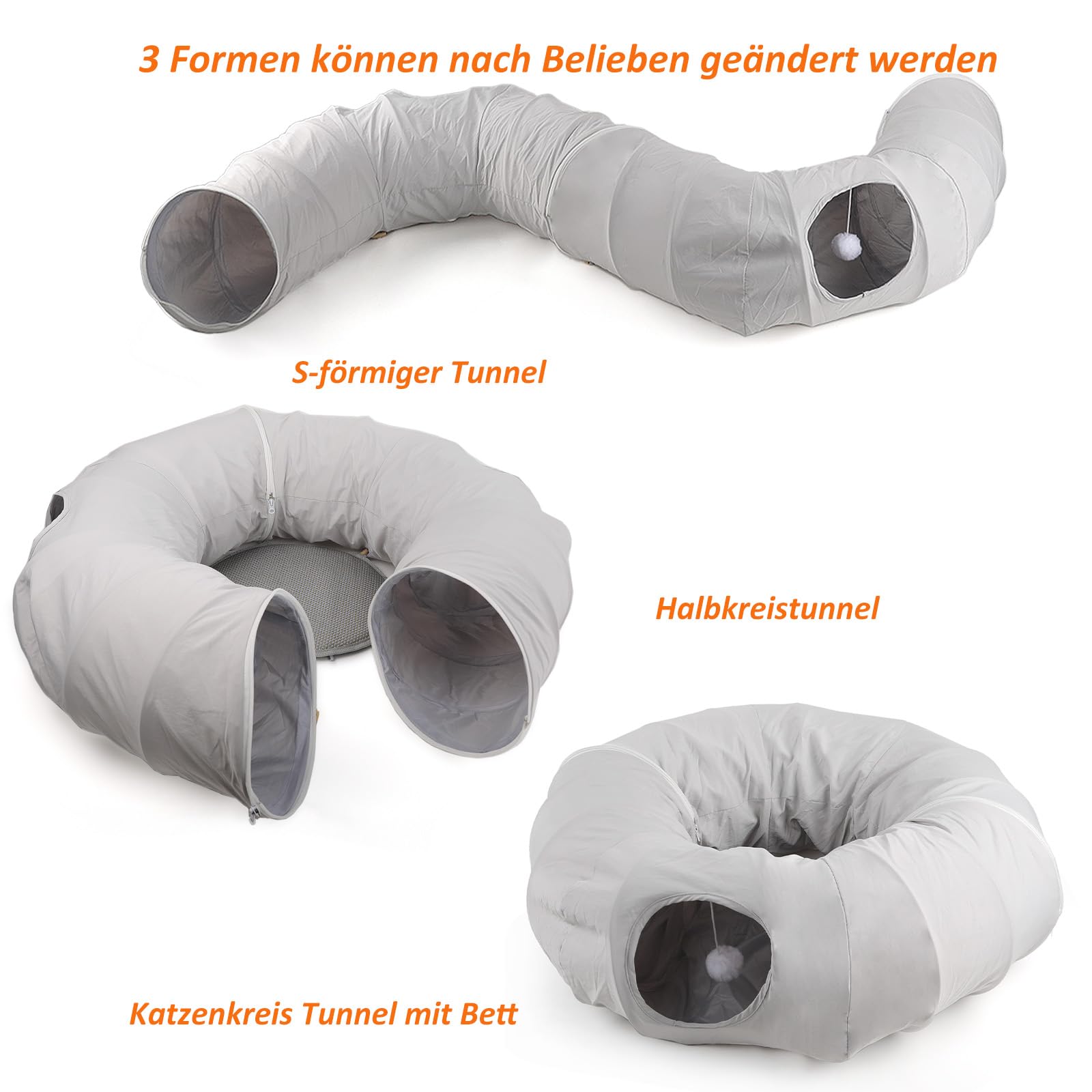 CALIYO Katzentunnel Rund 360° Katzen Tunnel, Katzenspielzeug Für Indoor, Faltbarer Cat Tunnel Mit Matte, Katzen Spielzeug (Grau)