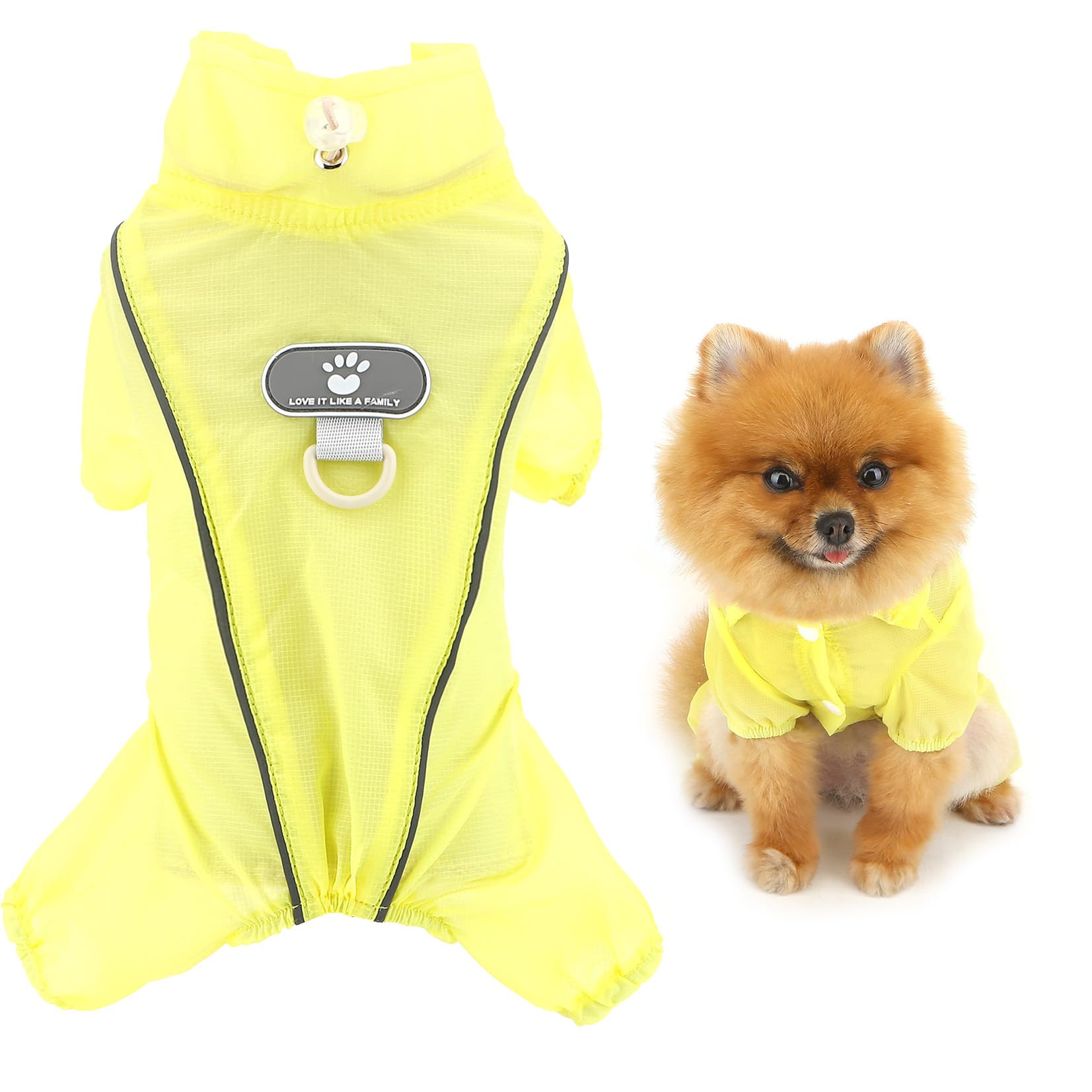 SMALLLEE_LUCKY_STORE Solid Dog Jumpsuit for Small Dogs UV Protection Pet Outfits with D-ring Reflective Stripe Stretchable Cooling Puppy Rompers Summer Chihuahua Yorkie Cat Clothes, Yellow, M